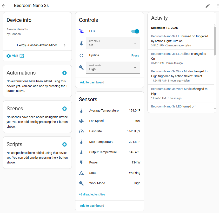 Nano 3s in Home Assistant